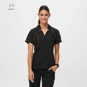 NWT FIGS INALA SLIM SCRUB TOP--BLACK--SIZE SMALL--WOMEN'S--IN PACKAGING
